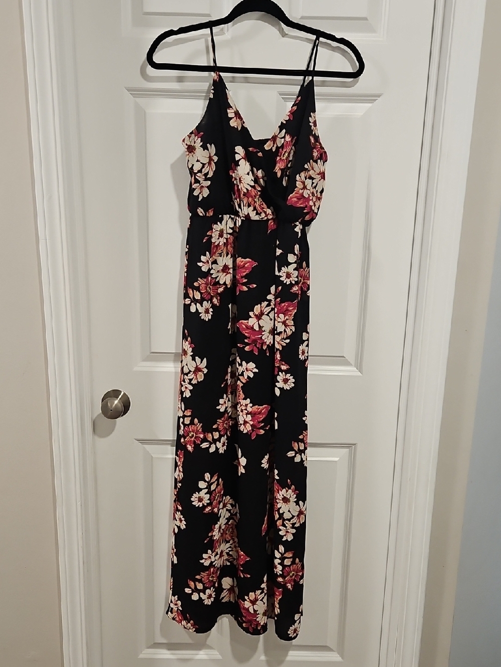 Black Floral Maxi Dress with Pink & Cream Flowers